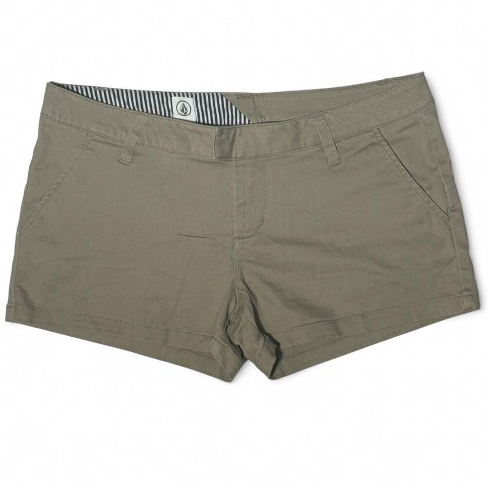 Volcom Low Rise Khaki Brown Shorts Clasp Closure Women’s Size 9/10